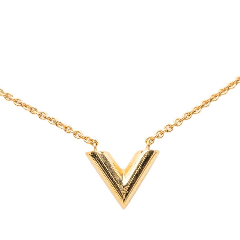 Louis Vuitton Gold Plated Essential V Necklace Gold Metal Very good condition - Back View