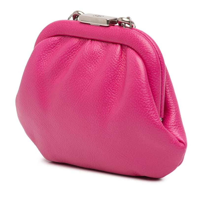 Balenciaga Mini Grained Calfskin Cloud Coin Purse On Strap Pink Leather Very good condition - Back View