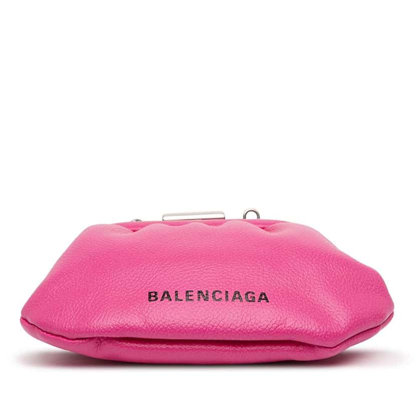 Balenciaga Mini Grained Calfskin Cloud Coin Purse On Strap Pink Leather Very good condition - Inside View