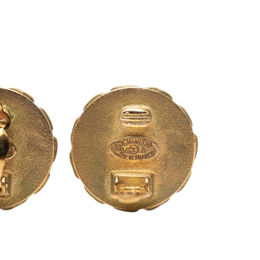 Chanel CC Gold Plated Resin Round Clip On Earrings Gold Metal Very good condition - Inside View