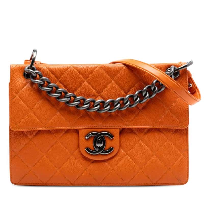 Chanel Quilted Caviar Retro Class Flap Orange Leather Very good condition - Front View