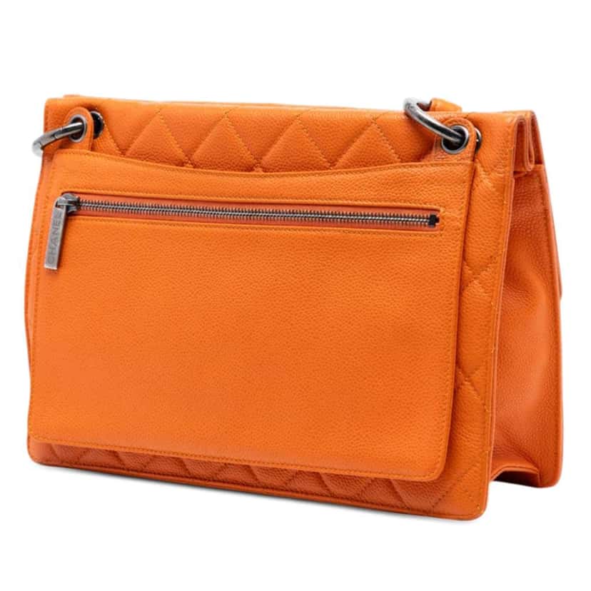 Chanel Quilted Caviar Retro Class Flap Orange Leather Very good condition - Back View