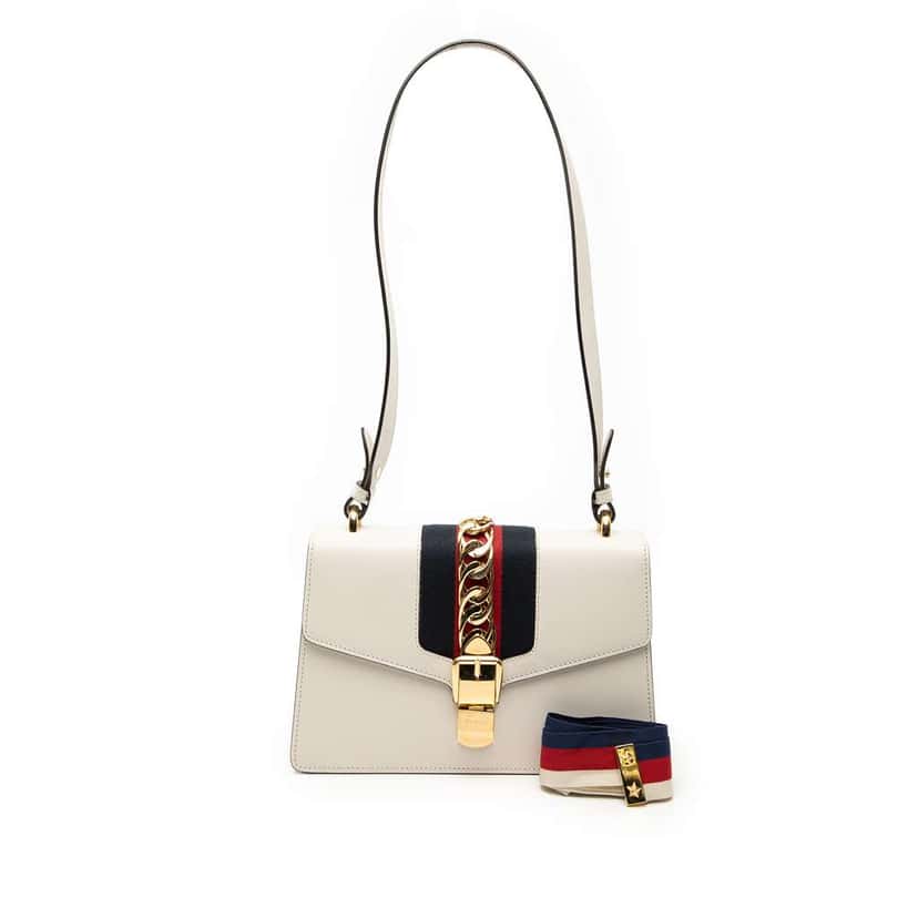 Gucci Small Leather Sylvie Web Satchel White Leather Very good condition - Front View