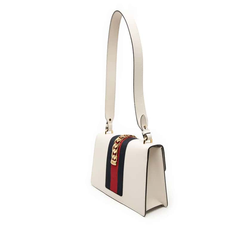 Gucci Small Leather Sylvie Web Satchel White Leather Very good condition - Back View