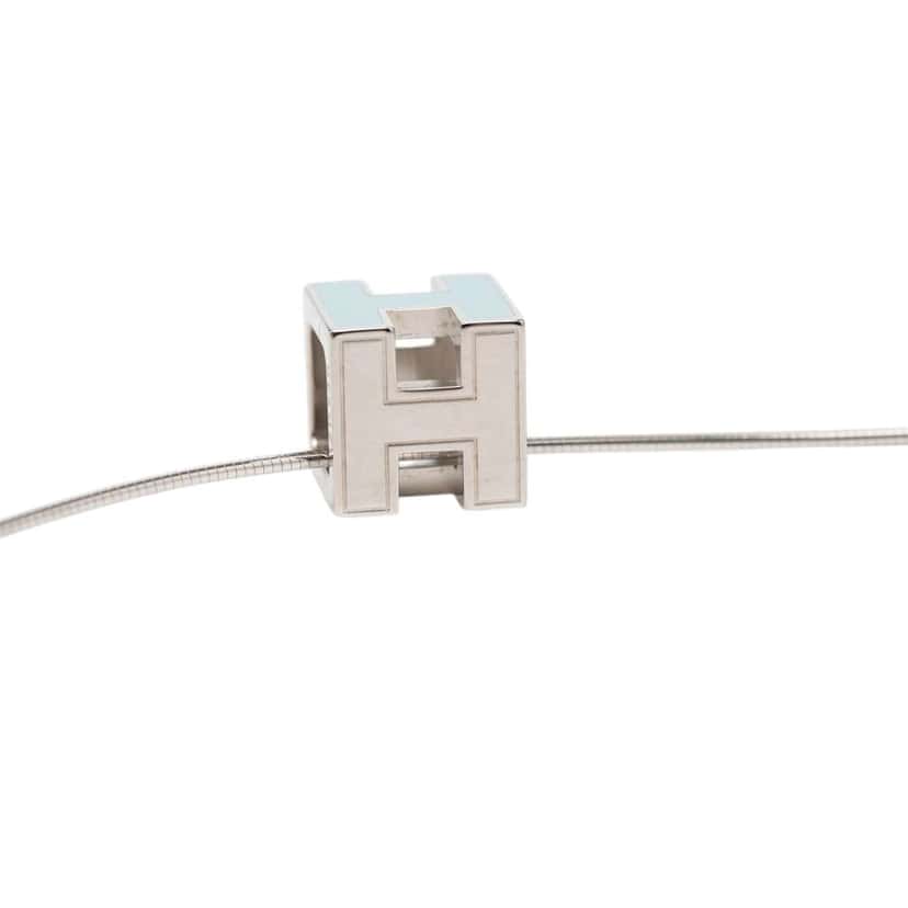 Hermès Palladium Plated Enamel Cage D H Pendant Necklace Silver Metal Very good condition - Back View