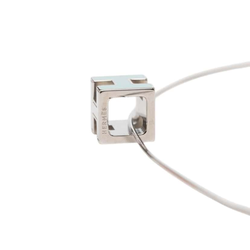 Hermès Palladium Plated Enamel Cage D H Pendant Necklace Silver Metal Very good condition - Inside View
