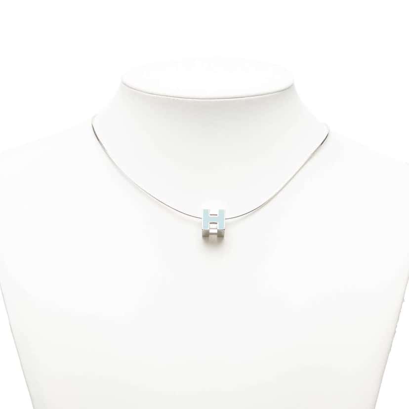 Hermès Palladium Plated Enamel Cage D H Pendant Necklace Silver Metal Very good condition - Box View
