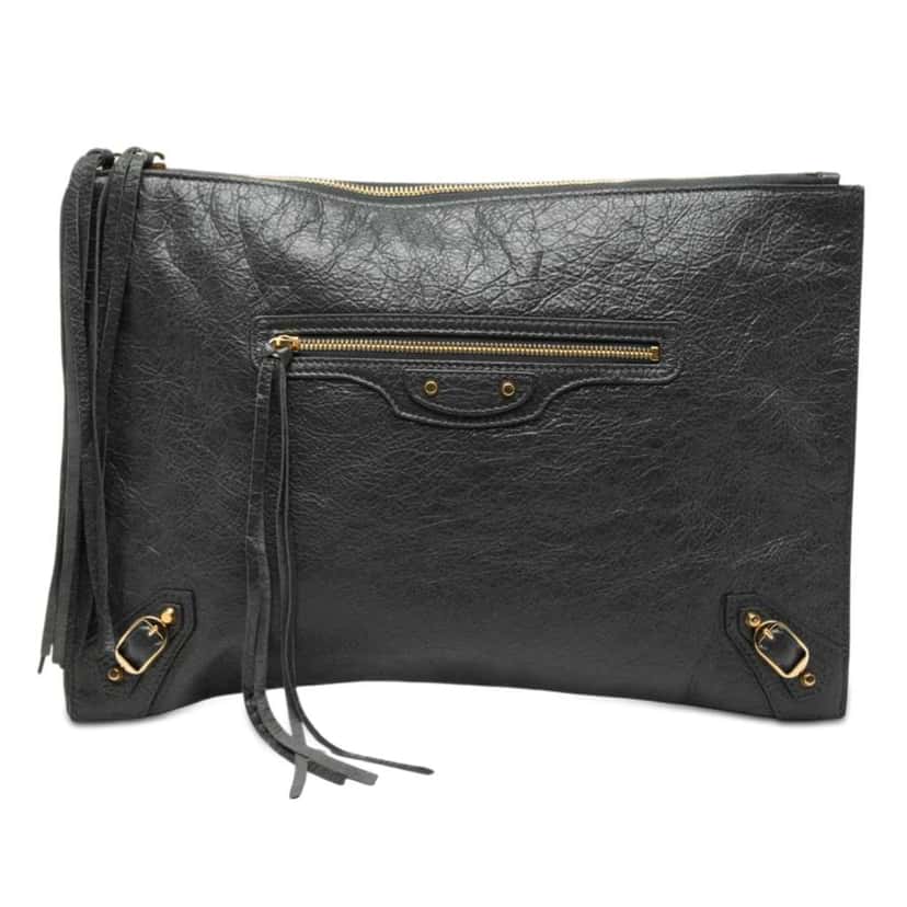 Balenciaga Lambskin Motocross Classic Zip Around Flat Clutch Grey Leather Good condition - Front View