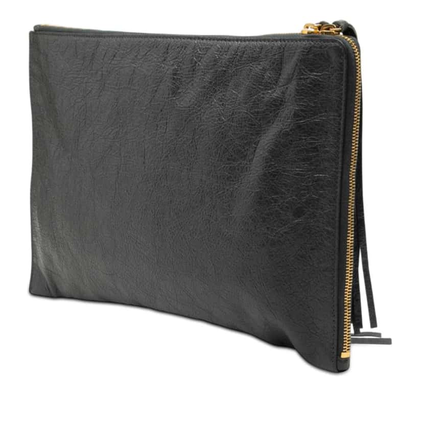 Balenciaga Lambskin Motocross Classic Zip Around Flat Clutch Grey Leather Good condition - Back View