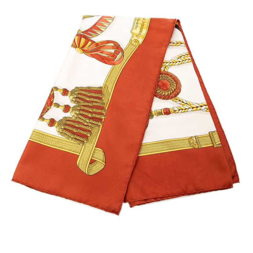 Hermès Frontaux et Cocardes Silk Scarf 90 White Silk Very good condition - Front View