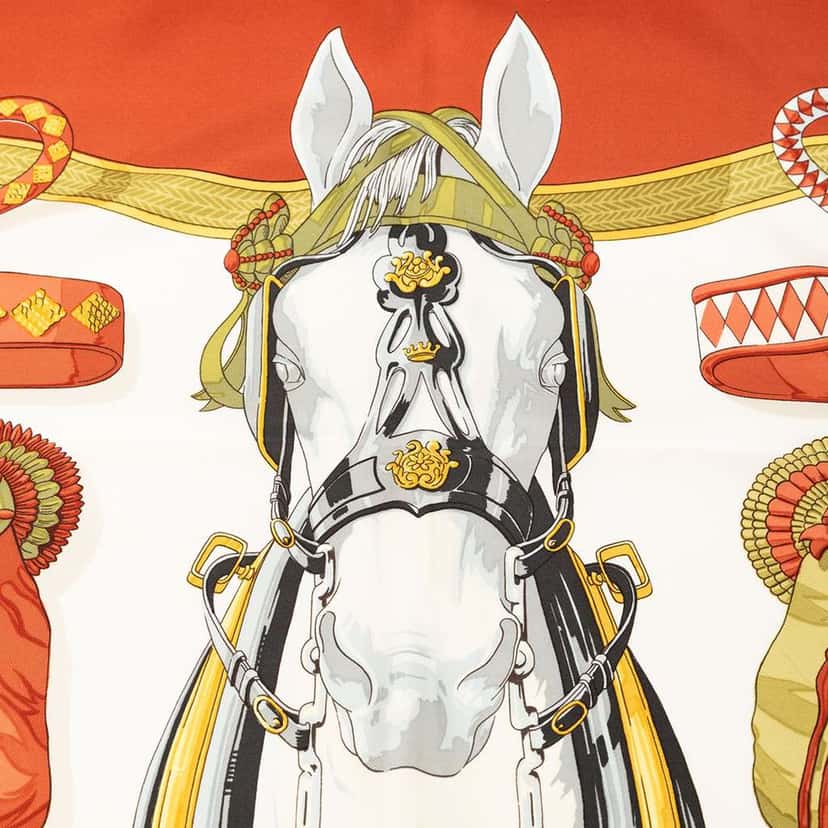Hermès Frontaux et Cocardes Silk Scarf 90 White Silk Very good condition - Model View