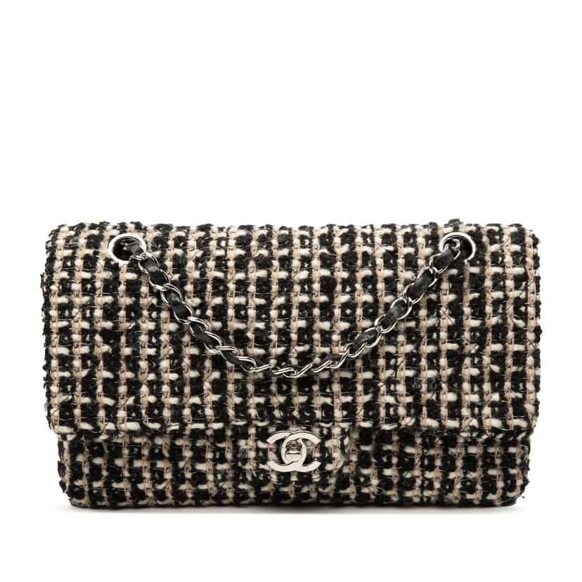 Chanel Medium Classic Tweed Double Flap Black Tweed Very good condition - Front View