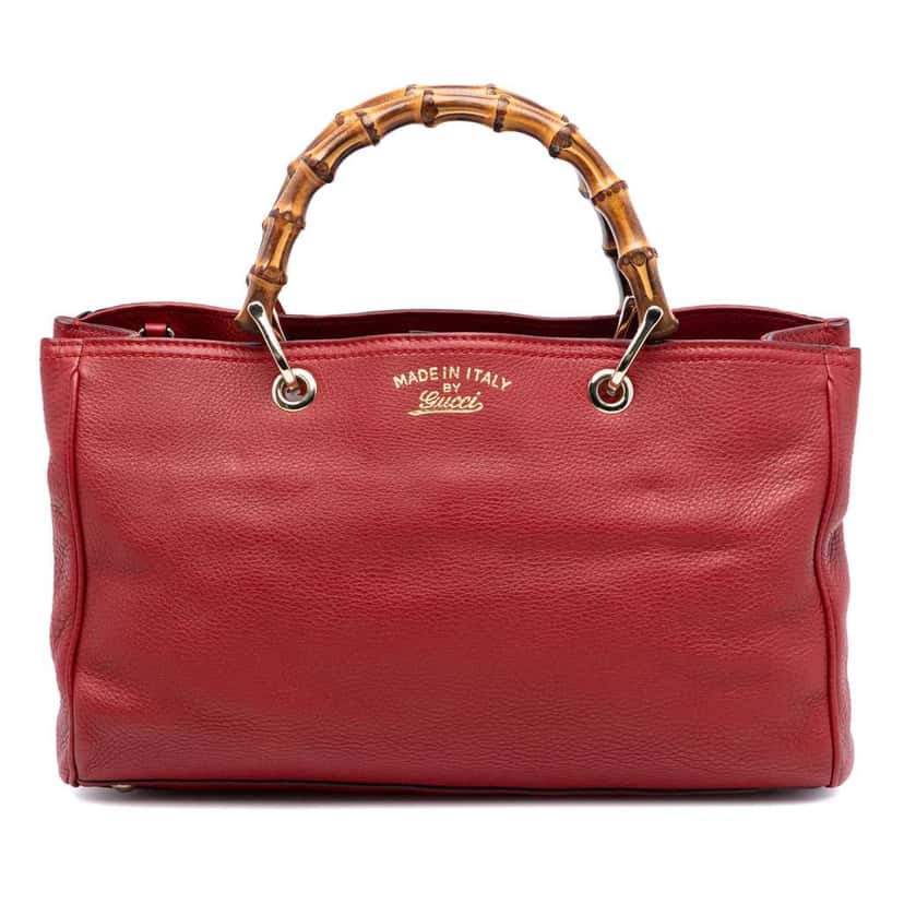 Gucci Medium Calfskin Bamboo Shopper Satchel Red Leather Very good condition - Front View