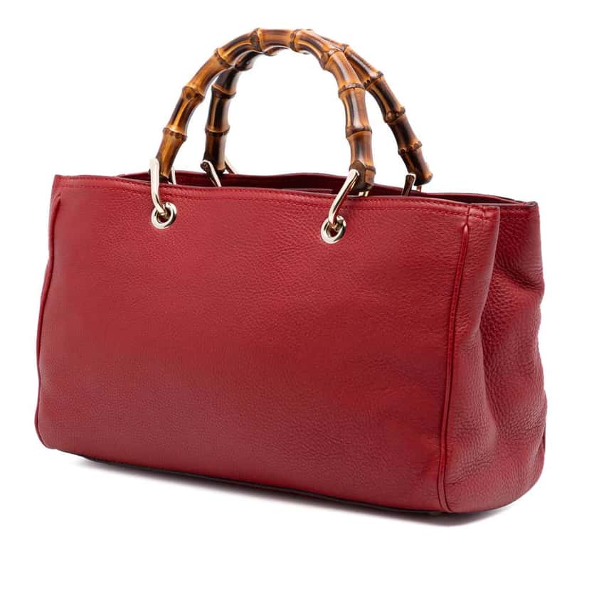 Gucci Medium Calfskin Bamboo Shopper Satchel Red Leather Very good condition - Back View