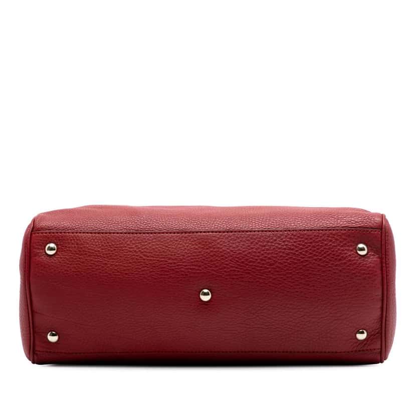 Gucci Medium Calfskin Bamboo Shopper Satchel Red Leather Very good condition - Inside View