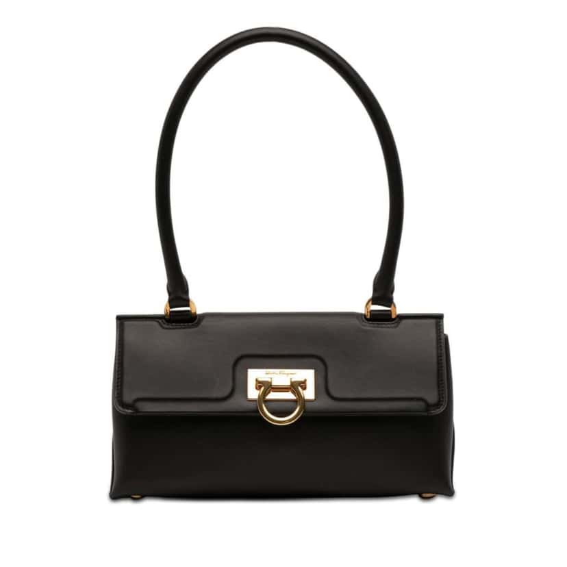 Salvatore Ferragamo Leather Gancini Trifolio Swing Top Handle Bag Black Leather Very good condition - Front View