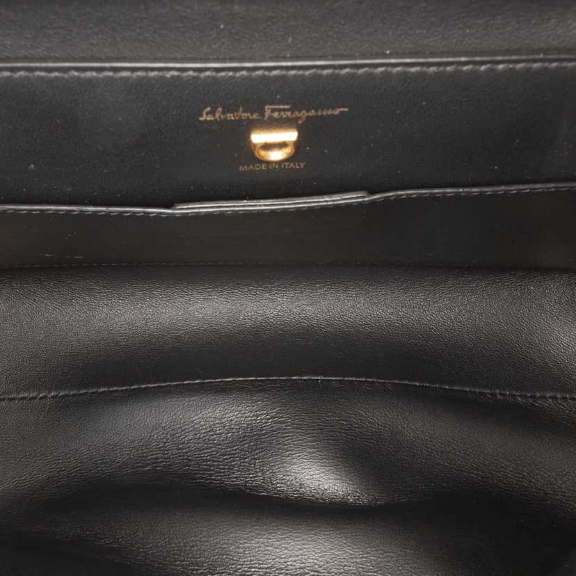 Salvatore Ferragamo Leather Gancini Trifolio Swing Top Handle Bag Black Leather Very good condition - Model View