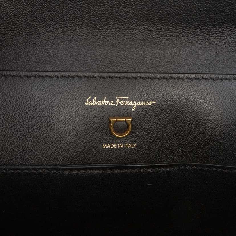 Salvatore Ferragamo Leather Gancini Trifolio Swing Top Handle Bag Black Leather Very good condition - Box View