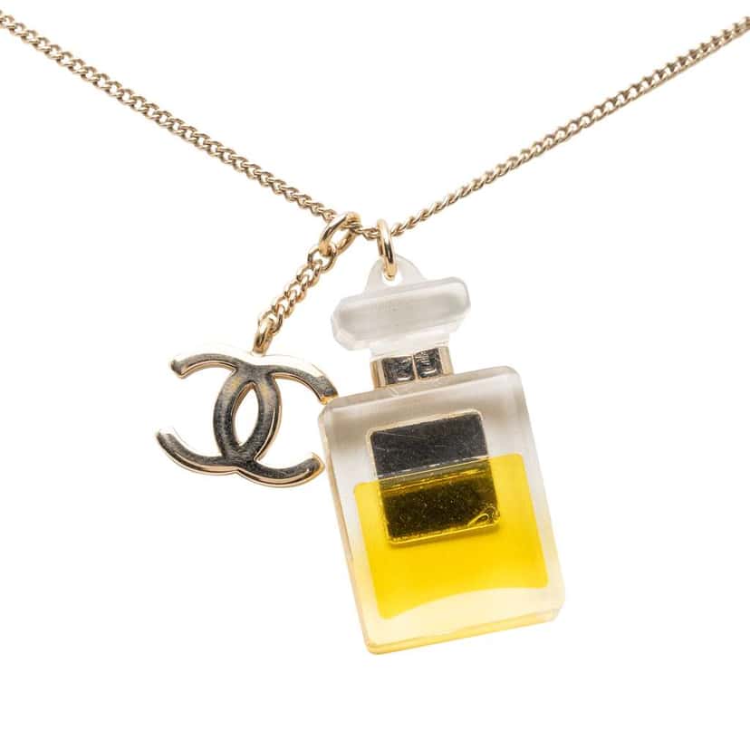 Chanel CC Gold Plated No 5 Perfume Bottle Pendant Necklace Gold Metal Very good condition - Inside View