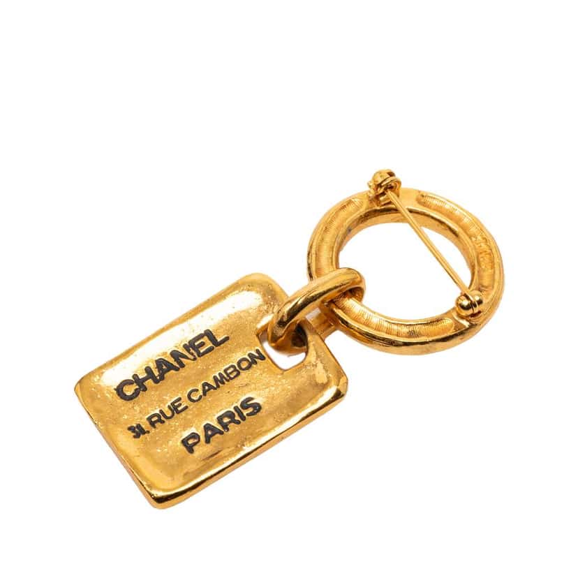 Chanel Gold Plated Rue Cambon Tag Brooch Gold Metal Very good condition - Back View