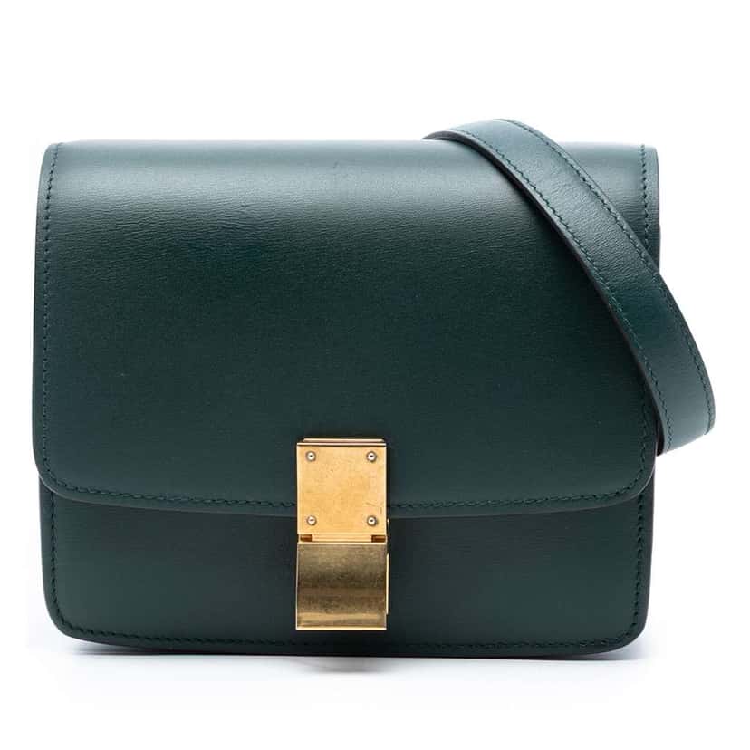 Celine Small Calfskin Classic Box Green Leather Very good condition - Front View