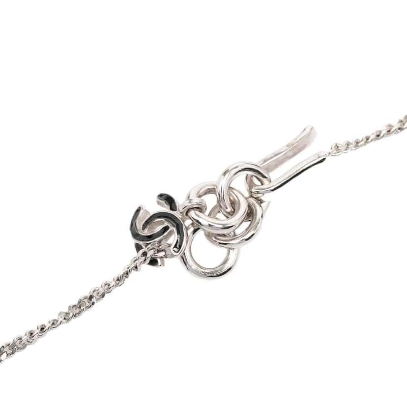 Chanel Silver Plated CC Rhinestone Lacquered Camellia Pendant Necklace Silver Metal Very good condition - Inside View
