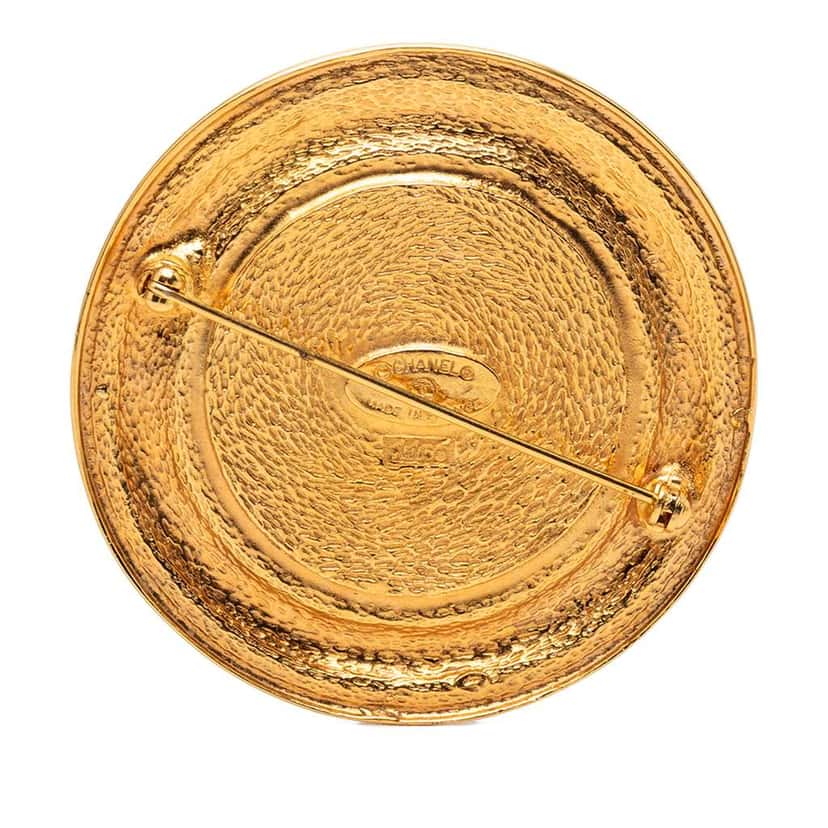 Chanel Gold Plated 31 Rue Cambon Medallion Brooch Gold Metal Very good condition - Back View
