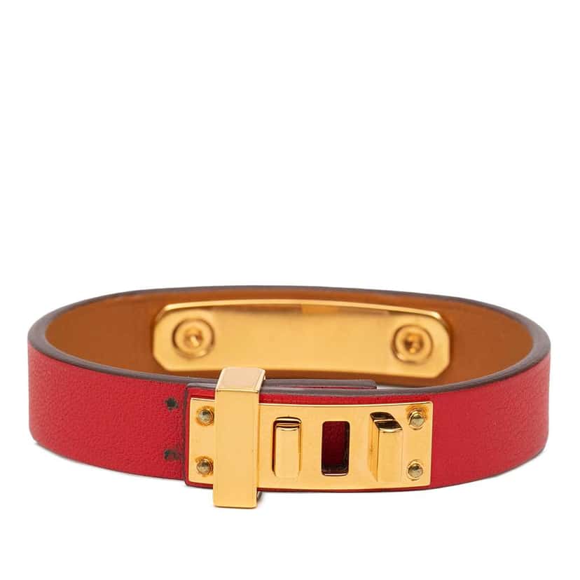 Hermès Narrow Swift As de Coeur Bracelet Red Leather Very good condition - Front View
