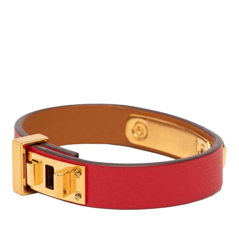 Hermès Narrow Swift As de Coeur Bracelet Red Leather Very good condition - Back View