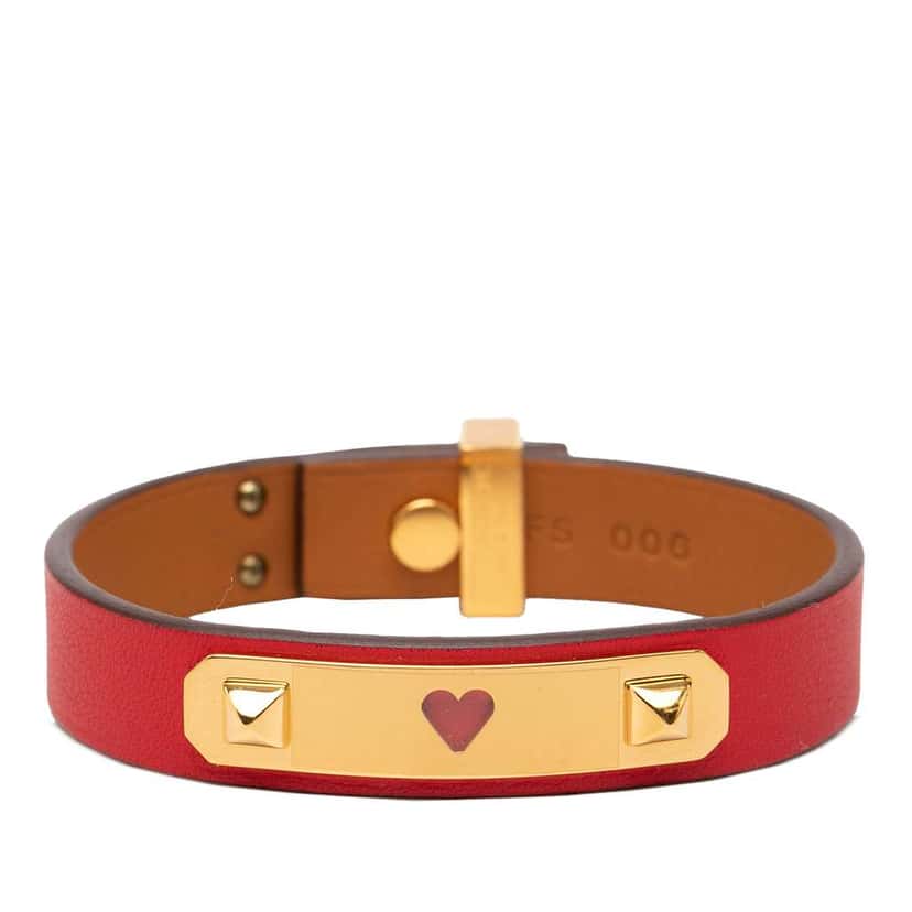 Hermès Narrow Swift As de Coeur Bracelet Red Leather Very good condition - Inside View