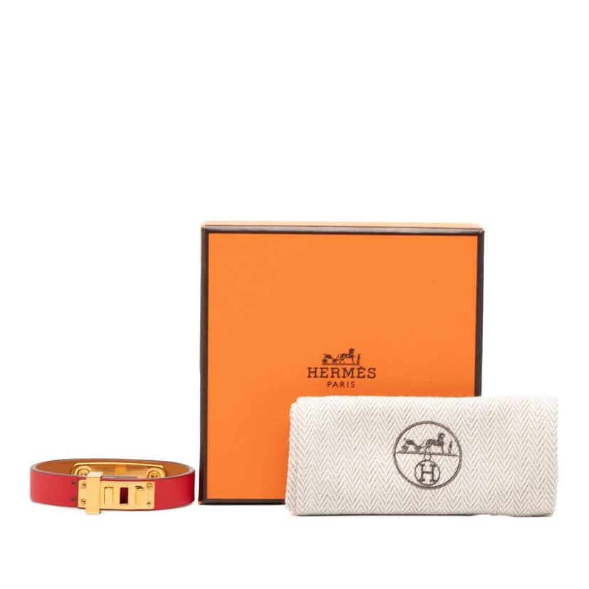 Hermès Narrow Swift As de Coeur Bracelet Red Leather Very good condition - Box View