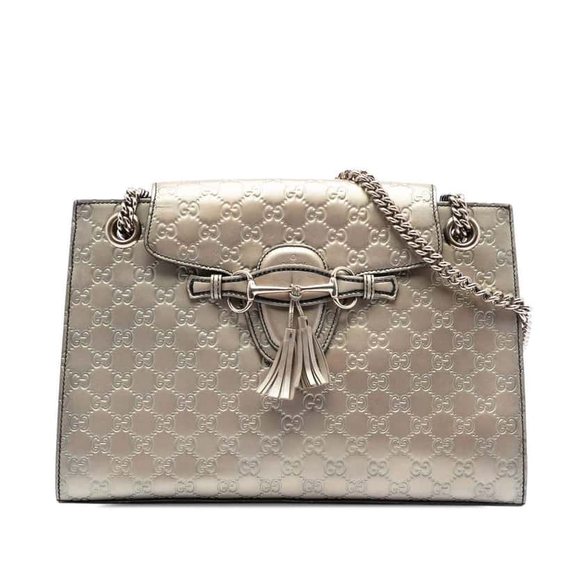 Gucci Large Guccissima Emily Shoulder Bag Gold Leather Very good condition - Front View