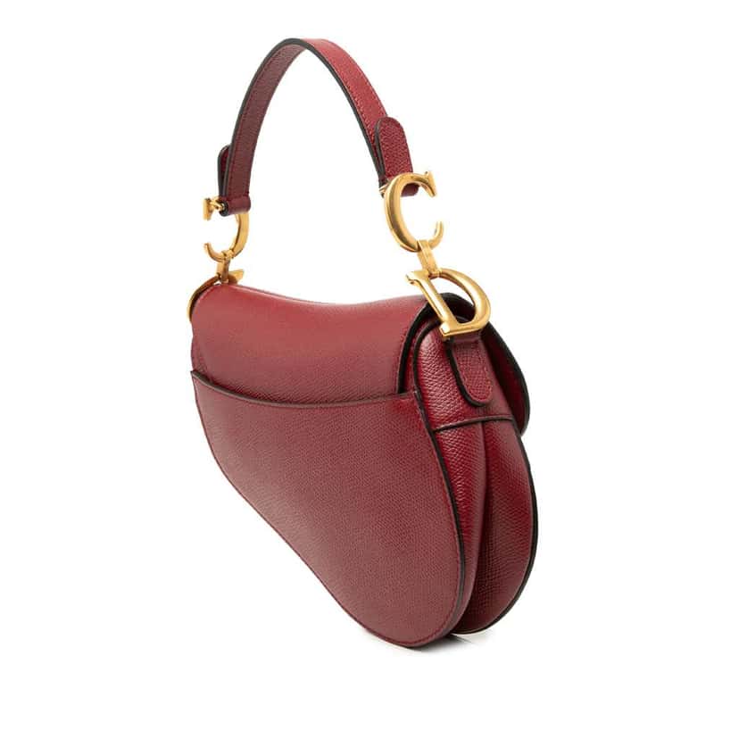 Dior Mini Grained Calfskin Saddle Bag Red Leather Very good condition - Back View