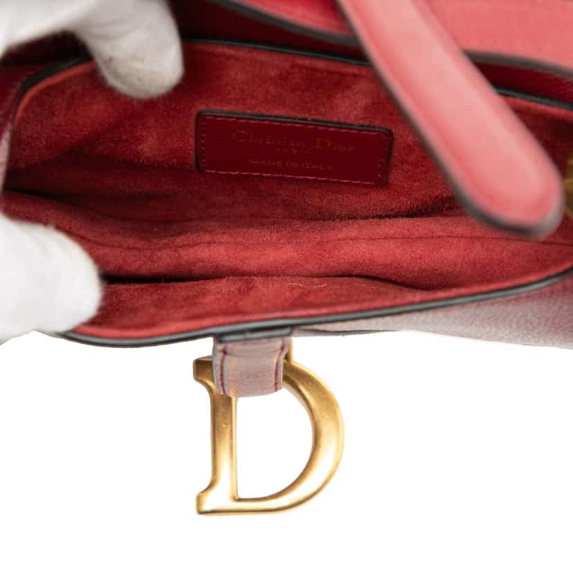 Dior Mini Grained Calfskin Saddle Bag Red Leather Very good condition - Model View