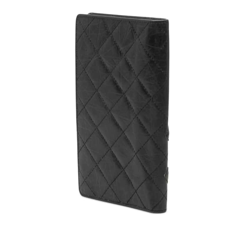 Chanel Quilted Aged Calfskin Cambon Ligne Bifold Wallet Black Leather Very good condition - Back View
