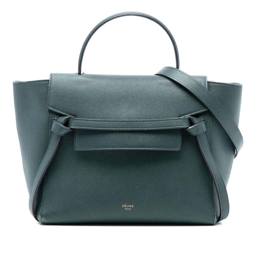Celine Micro Grained Calfskin Belt Bag Green Leather Very good condition - Front View
