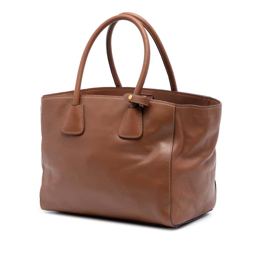 Prada Soft Calf Front Pocket Open Convertible Tote Brown Leather Very good condition - Back View