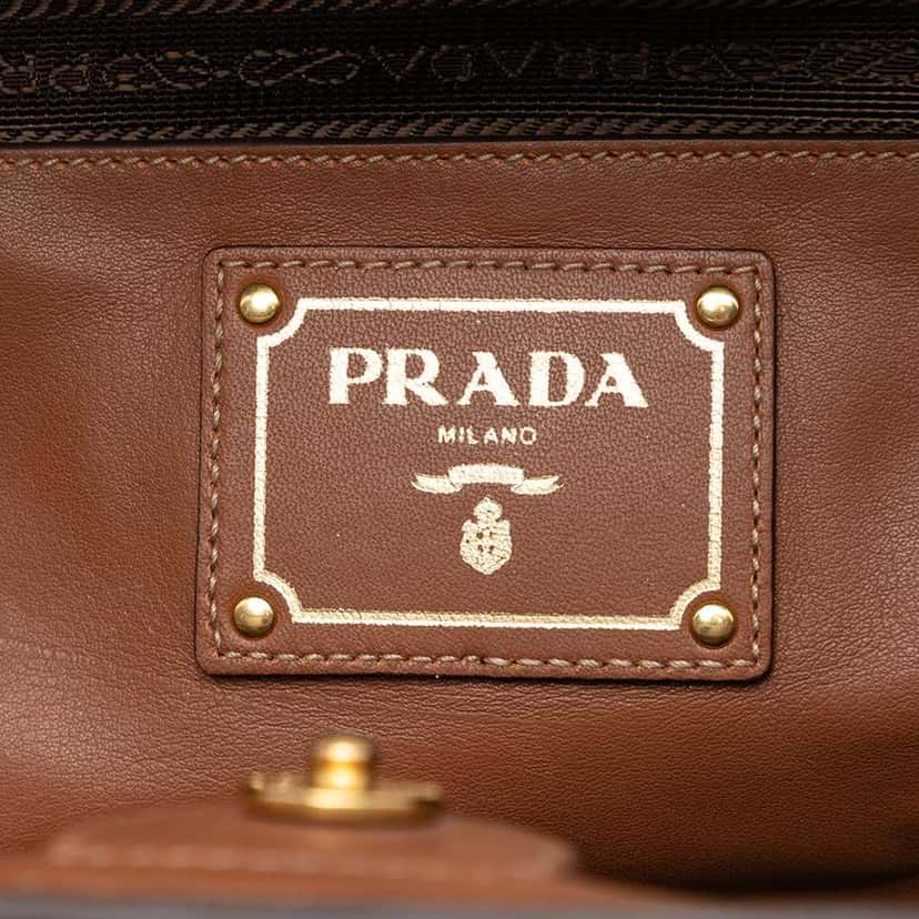 Prada Soft Calf Front Pocket Open Convertible Tote Brown Leather Very good condition - Box View