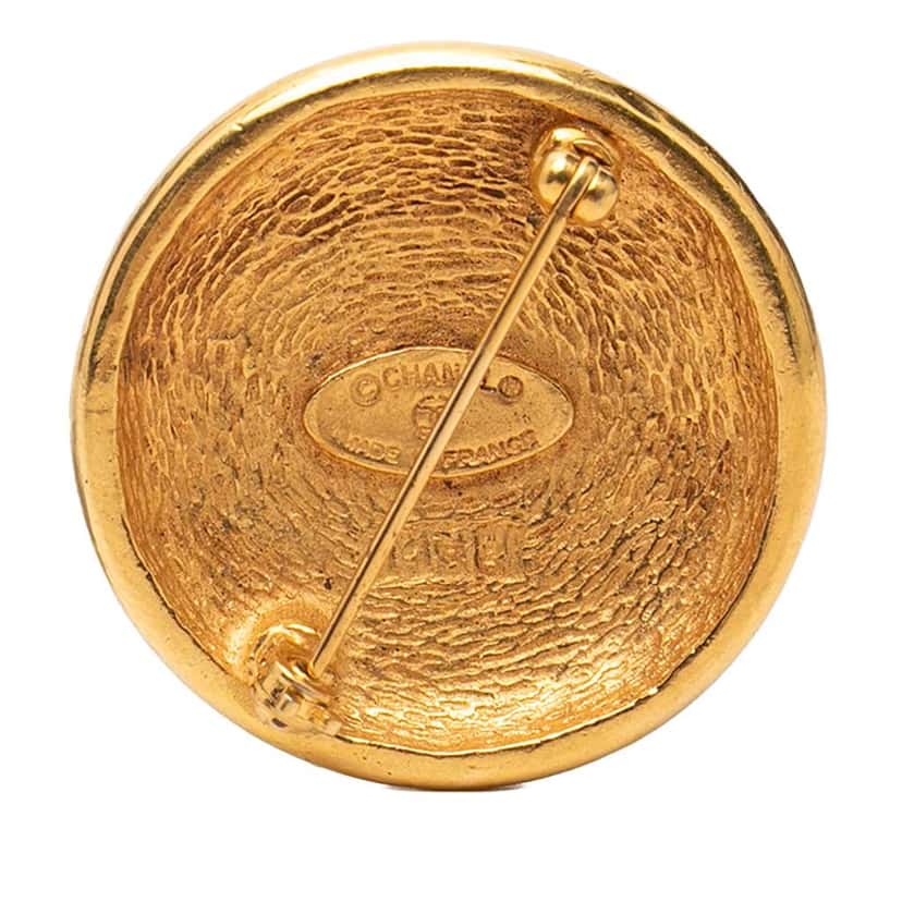 Chanel CC Gold Plated Round Brooch Gold Metal Very good condition - Back View