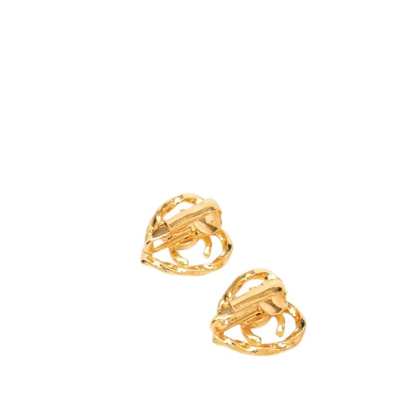 Chanel Gold Plated CC Heart Clip On Earrings Gold Metal Very good condition - Back View