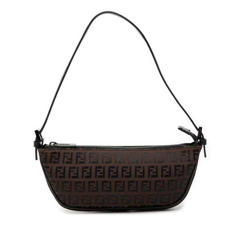 Fendi Zucchino Canvas Half Moon Pochette Brown Canvas Very good condition - Front View