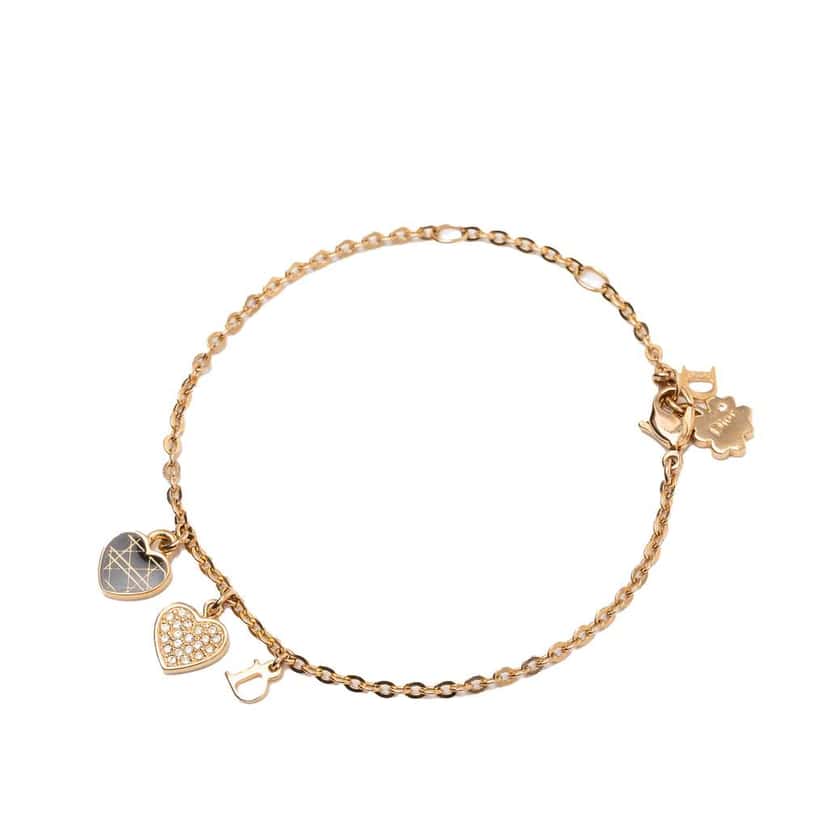 Dior Gold Plated Crystal Heart Charms Bracelet Gold Metal Very good condition - Back View