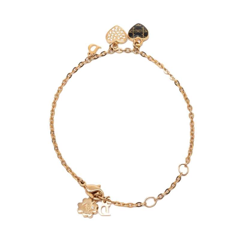 Dior Gold Plated Crystal Heart Charms Bracelet Gold Metal Very good condition - Inside View