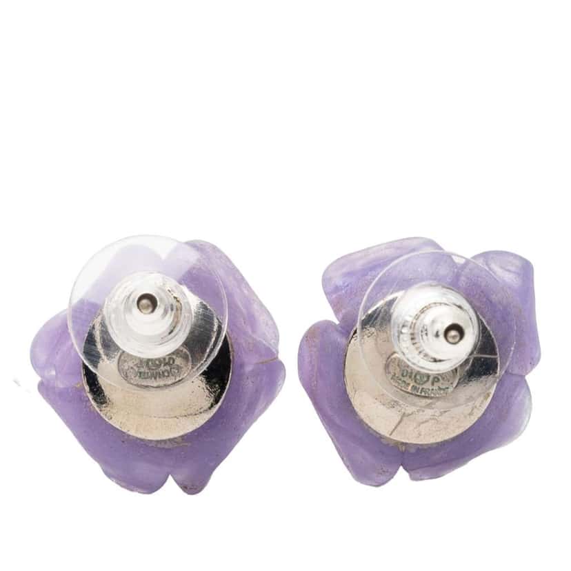 Chanel Resin Camellia Earrings Purple Very good condition - Back View