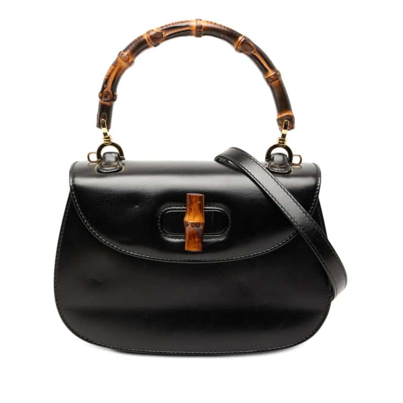 Gucci Small Calfskin Bamboo Night Black Leather Very good condition - Front View
