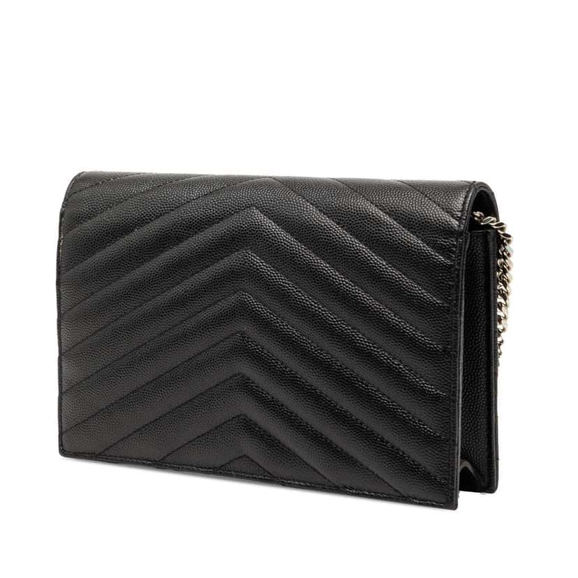 Saint Laurent Grain De Poudre Cassandre Envelope Chain Wallet Black Leather Very good condition - Back View