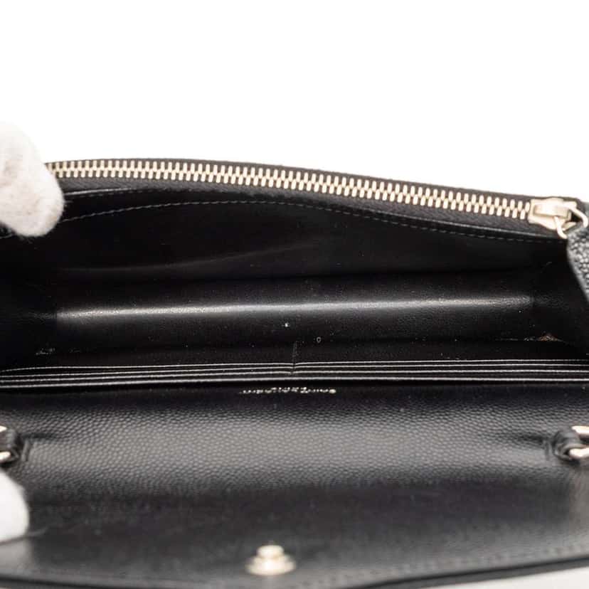 Saint Laurent Grain De Poudre Cassandre Envelope Chain Wallet Black Leather Very good condition - Model View