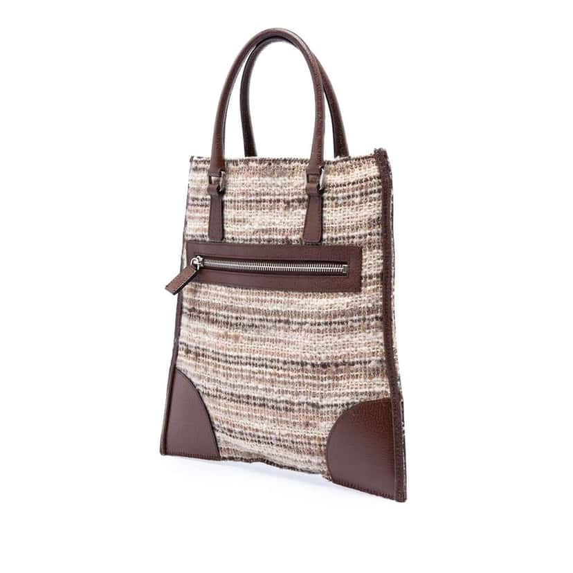 Prada Vitello Trimmed Tweed Flat Tote Beige Tweed Very good condition - Back View