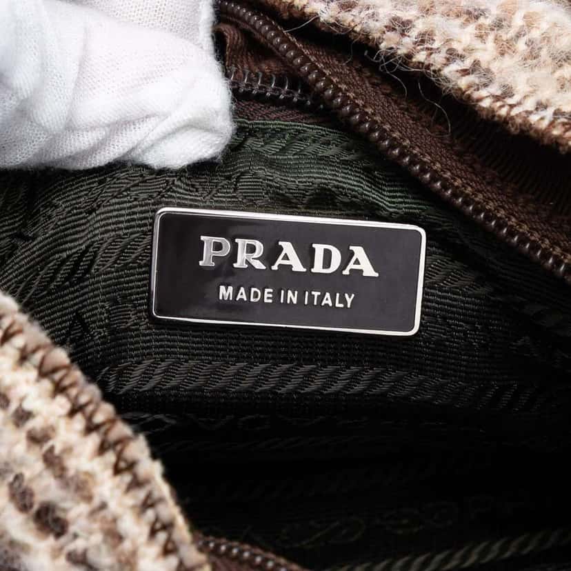 Prada Vitello Trimmed Tweed Flat Tote Beige Tweed Very good condition - Box View