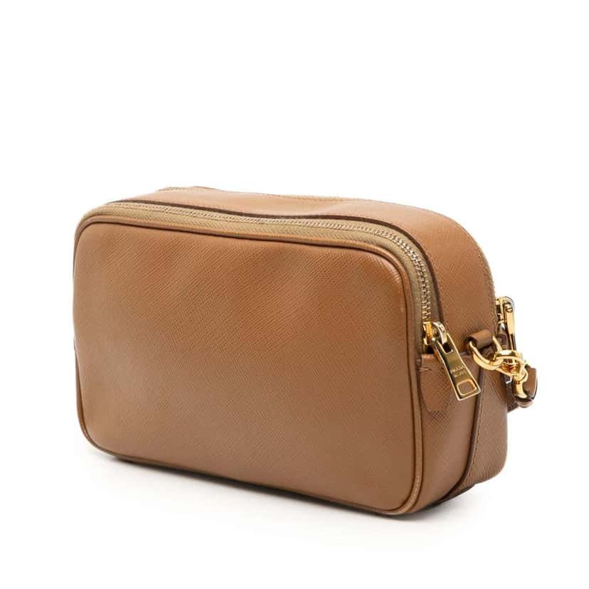 Prada Mini Saffiano Double Zip Crossbody Brown Leather Very good condition - Back View